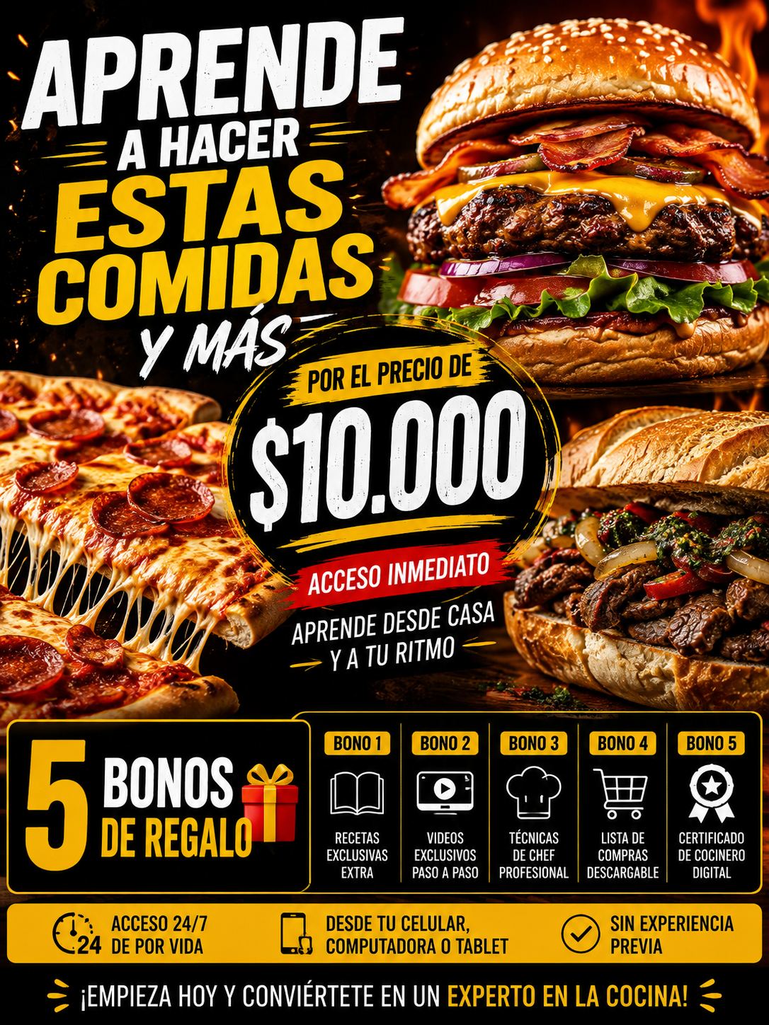 Ebook Maestro de Hamburguesas y mas comidas + 5 bonos de Regalo
